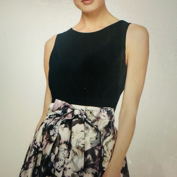 SLNY Dress Party Evening Abstract Floral Plums Ivory Blue Black NWT Sz 16 - Picture 3 of 13